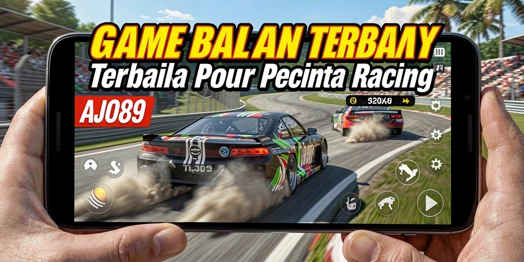 Screenshot AJO89 menampilkan aksi balapan seru di trek yang menantang.