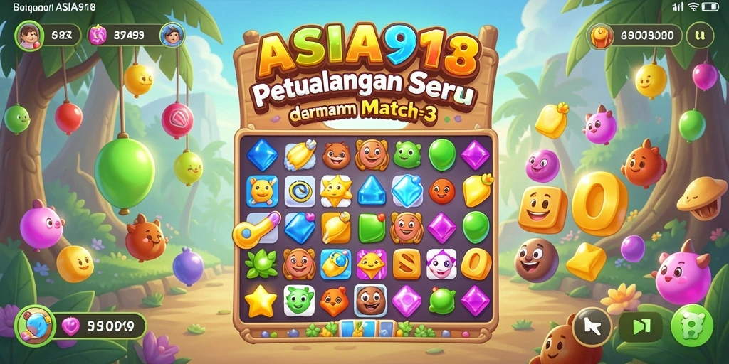 Tampilan gameplay seru dari permainan Match-3 ASIA918.