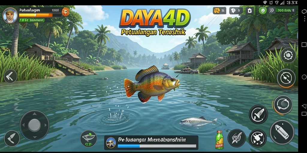Gameplay DAYA4D yang menampilkan pengalaman memancing yang realistis.