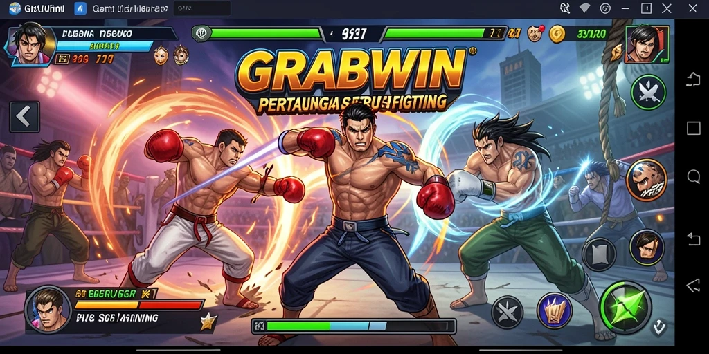 Gameplay pertarungan seru di GRABWIN dengan karakter unik.