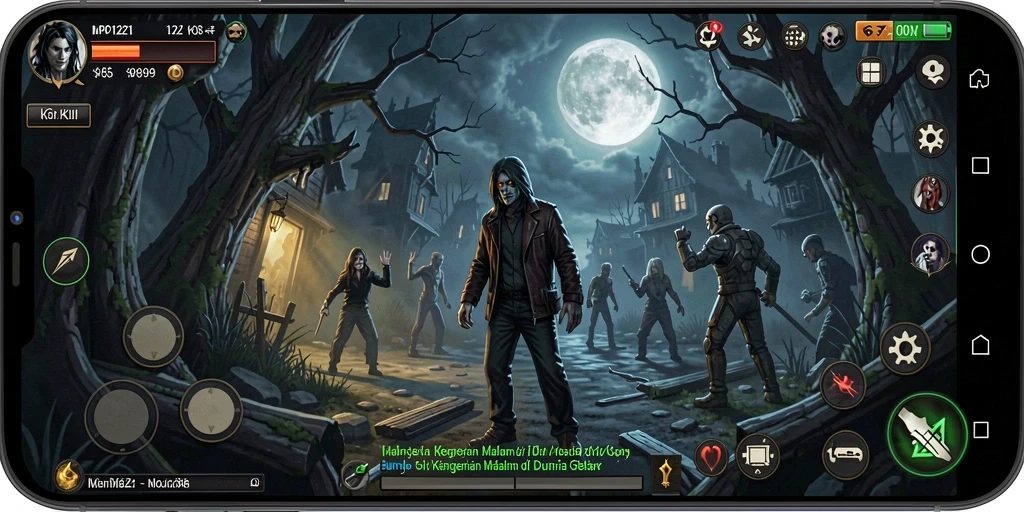Screenshot MPO1221 menampilkan suasana menyeramkan di dalam rumah hantu.