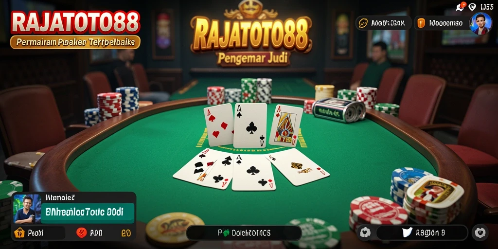 Tampilan gameplay seru dari RAJATOTO88 yang menampilkan momen intens bermain Poker.